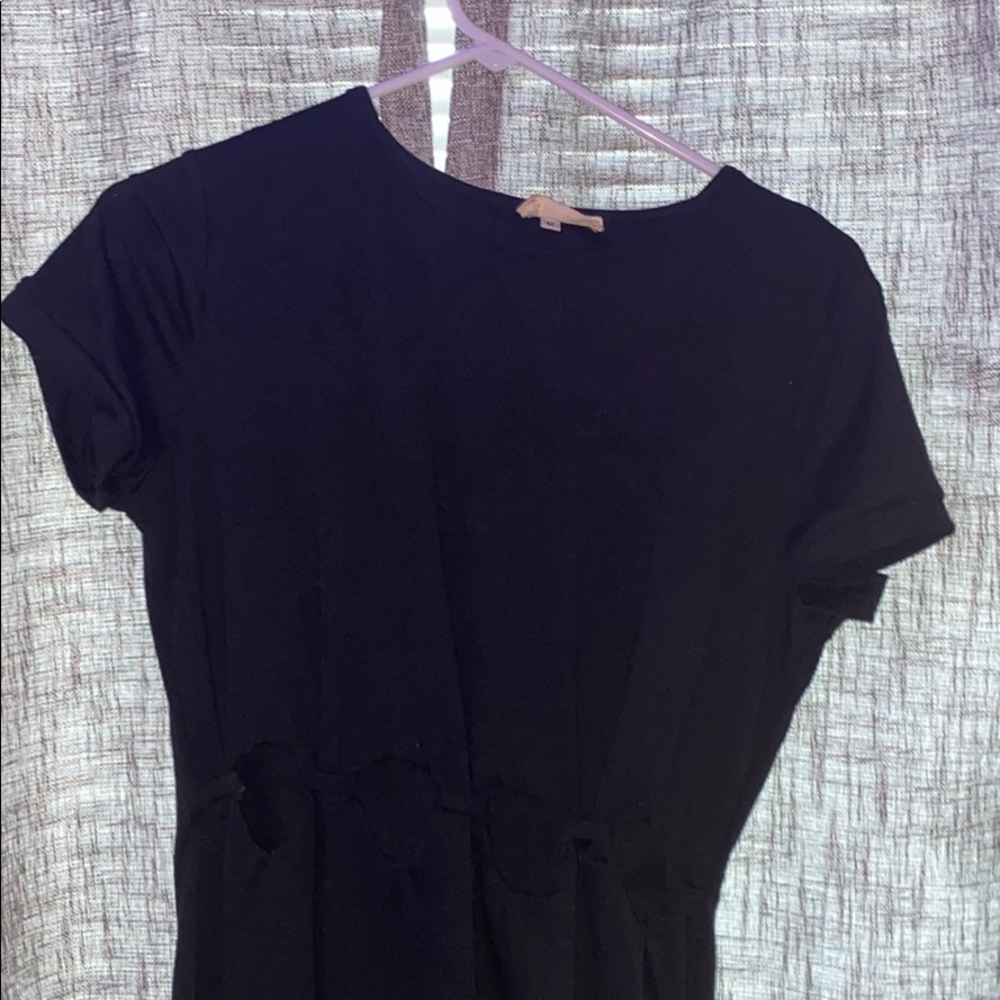 Black Short Sleeve Open Waist Dress